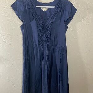 American Eagle Outfitters Navy Ruffle-Front Midi Dress
